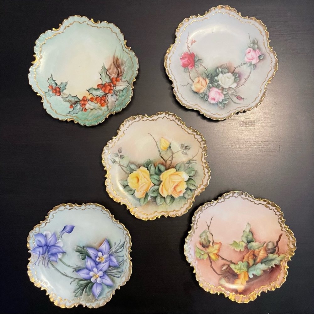 Rosenthal Bavaria gold trim lace floral plates - set of 5